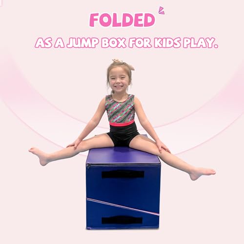 Kangaroo Hoppers Gymnastics Cheese Wedge Mat for Kids Ages 1-12 | 3 Sizes Folding Incline Mat with High-Density EPE Foam and Removable PVC Leather Cover, Home Gym Training Equipment - color: Purple/Pink, size: 56" x 28" x 15"