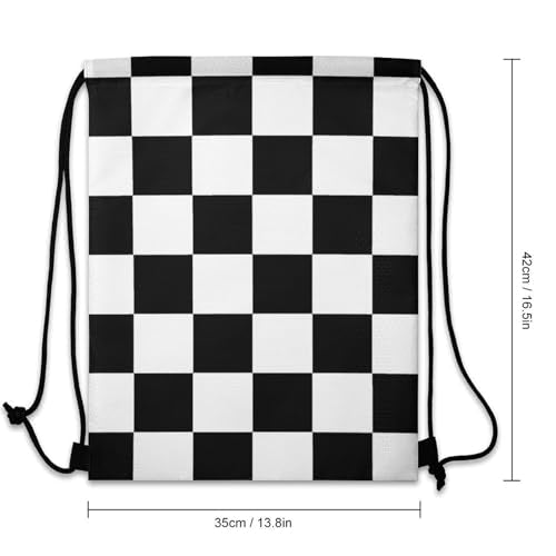 Beam Backpack Drawstring Sack Large Capacity for Soccer Basketball Sports Equipment Travel Men Women, Race Checkerboard Checkered Black And White Bags - color: Picture (34)