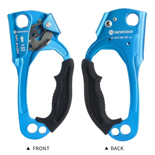 NewDoar UIAA & CE Certified Hand Ascender Rock Climbing Tree Arborist Rappelling Gear Equipment Rope Clamp for 8~13MM Rope - color: Blue Pro-Right