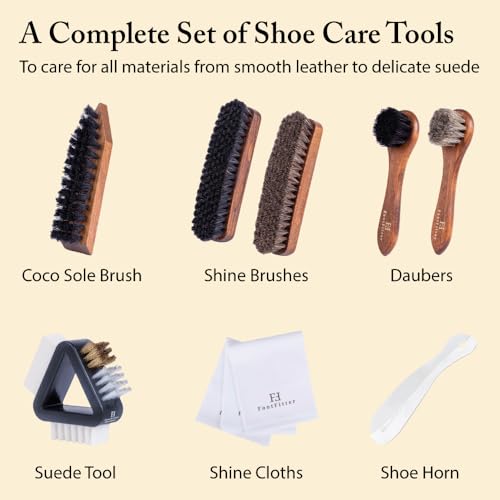 FootFitter Ultimate Shoe Care Kit with Premium Shine Brushes & Suede Tools | Lifts Surface Dirt, Enhances Natural Finish & Helps Maintain Texture on Leather, Nubuck & Other Materials (Made in Germany)