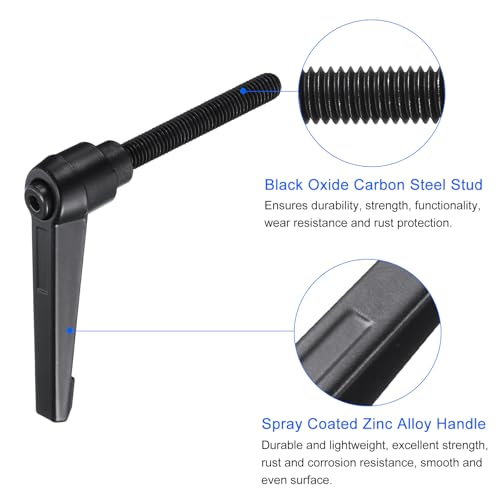 uxcell 4pcs Clamping Lever Handles, M8 x 60mm Black Oxide Carbon Steel Threaded Male Stud, Adjustable Handles Locking Quick Release Ratchet Push Button Bolt Knobs, Black - size: M8 x 60mm