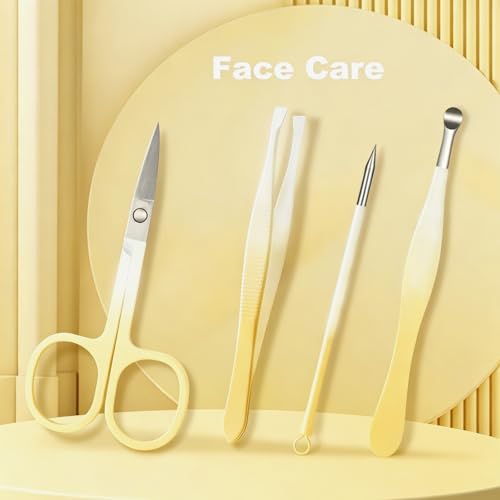 Manicure Set, 10 pcs High-Carbon Steel Nail Clippers Set, Portable Mini Manicure and Pedicure Kit, Travel Grooming Nail Kit with Leather Bag for Men and Women - color: Yellow