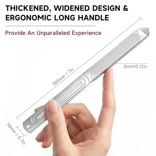 Heavy Duty Metal Nail File for Thick Toenail Fingernail with Leather Case | 7-inch 4-Sided Professional Large Thickened Nail Filer for Seniors, Durable Stainless Steel, Non-Slip Handle, Nail Care Tool