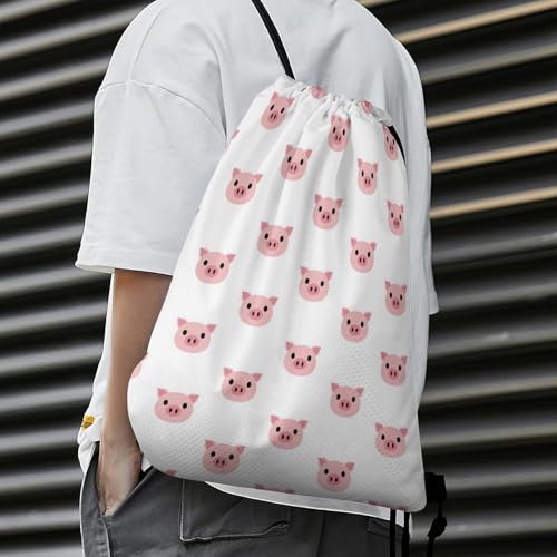 Gym Drawstring Bag Sports Sackpack Waterproof String Backpack with Shoe Compartment for Hiking Swimming Training, Funny Pink Pig Face Bags - color: Picture (28)