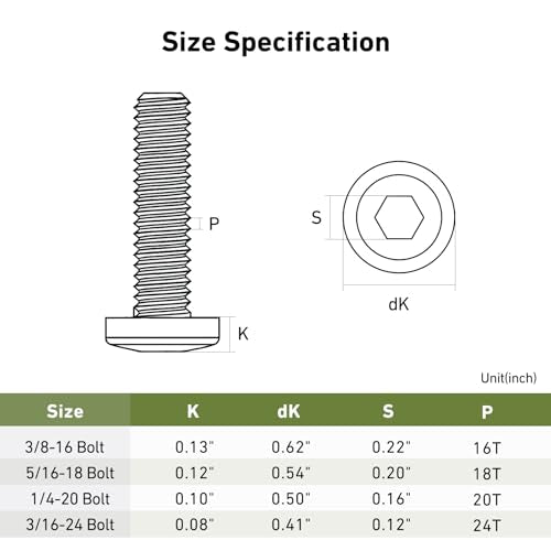 3/8-16 x 1-1/4" Bolt, 15PCS Flat Head Hex Socket Cap Screws Bolts, 304 Stainless Steel 18-8, Fully Threaded, Black Zinc Finish, with Hex Spanner - color: Black, size: 3/8-16 x 1-1/4