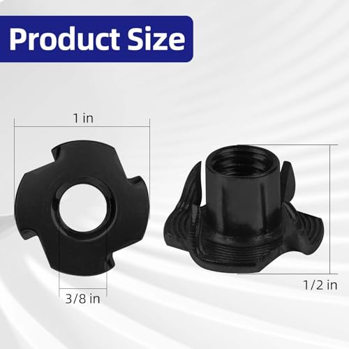 3/8"-16 T-Nuts Black Zinc Plated Steel, 4-Pronged Tee Nut for Wood, Rock Climbing Holds, Furniture, 50 PCS - color: Black Carbon Steel, size: 3/8"-16