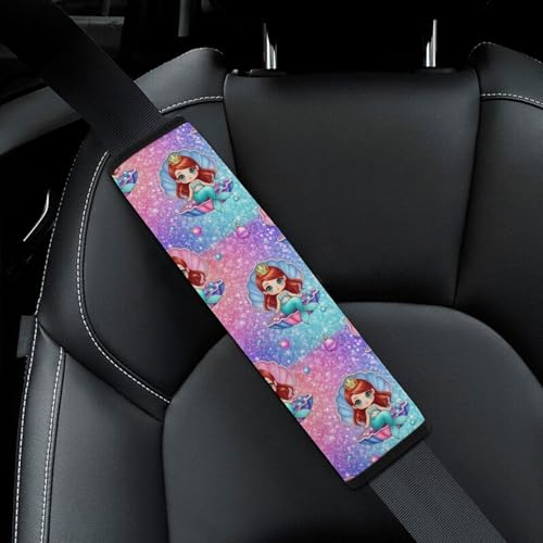 2PCS Mermaid Pink Car Seat Belt Pad Universal Soft and Comfortable Harness Pads Strap for Kids, Car Seats Pushchair Strollers High Chair Pushchair - color: Pattern 673