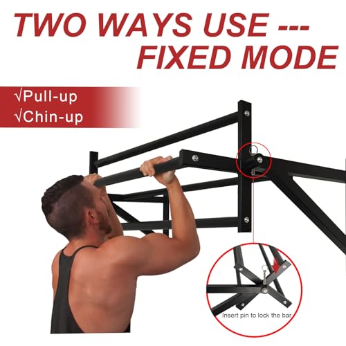 BESTHLS Wall Mounted Pull Up Bar and Dip Station, Heavy Duty Wall Mount Pull-up Chin Up Bar Multifunctional Home Gym Workout Indoor Exercise Equipment Support to 440 Lbs - style: Advanced Wall Mounted Style