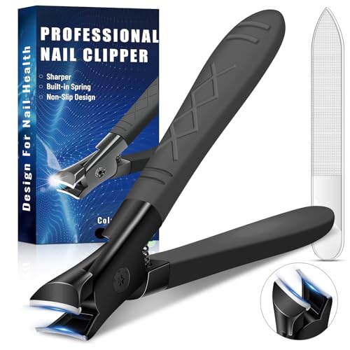 Heavy Duty Nail Clippers for Thick Nails, Anti-Slip Toenail Clipper Set for Seniors & Women at Home Salon - size: black