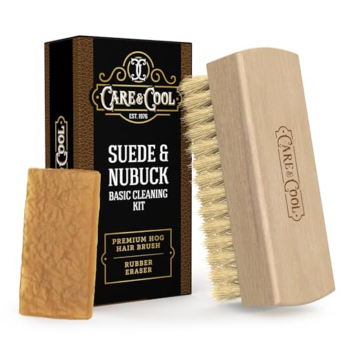Care & Cool Suede & Nubuck Basic Cleaner Kit, 100% Hog Hair Brush & Eraser | 3.94"x1.38" Brush, Gentle Cleaning, Nap & Breathability Restoration, No Water Needed, Ideal for Velvet, Leather, Canvas, Knit