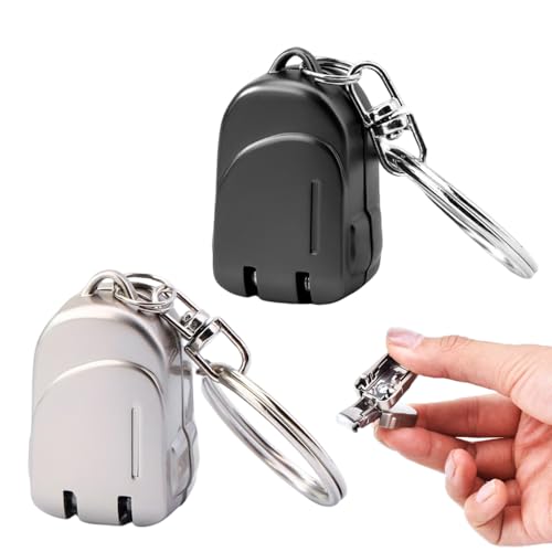 2 Pack Portable Folding Mini Nail Clippers, Stainless Steel Compact Nail Trimmers with Keychain, Backpack Pattern Design, Travel Accessories