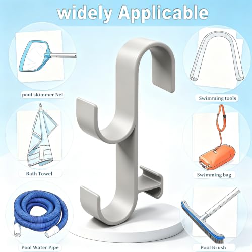 2Pcs Above Ground Pool Pole Hooks, Double Hanging Bracket for Pool Telescopic Pole, Leaf Skimmer Net & Vacuum Hose, Pool Rail Accessory Storage Hanger[Galy] - color: Galy