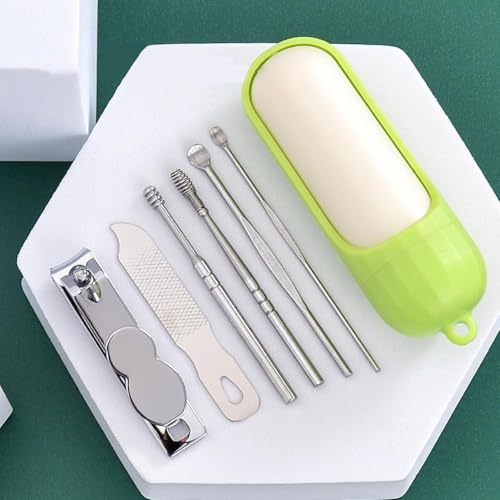 Manicure Set Nail Clipper Kit Portable Function Grooming Tools Compact Pedicure for Travel and Home Use 6 Pcs - color: Green