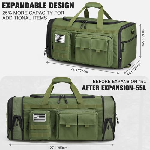 G4Free 3-in-1 Expandable Duffle Bag for Travel Gym, Large Duffel Backpack | 45L to 55L, with Shoes Compartment & Wet Pocket, for Men Women, Green - color: Green