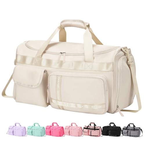 MAXTOP Gym Bag for Women Men Travel Duffle Bag Large Capacity Carry On Weekender Overnight Bag With Shoe Compartment Gym Tote Dry Wet Separation Duffel Bag for Travel - color: Beige, style: Gym Bag