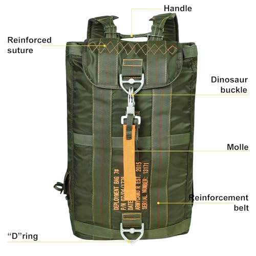 Military Tactical Backpack with Parachute Buckles, Nylon Daypack | Built for men and women for travel, outdoor hiking, camping, trekking, climbing, college, and daily carry - color: Green