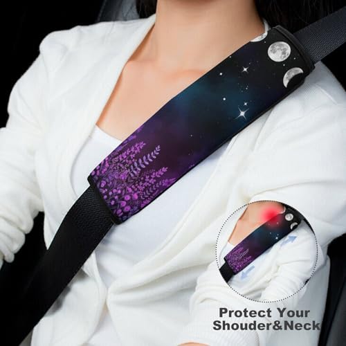 1 Pair Lavender Moon Phase Floral Seat Belt Shoulder Pad Soft Padded Seat Belt Cushion for Adult Use, Stroller Pushchair High Chair, Pressure Relief - color: Pattern 1071