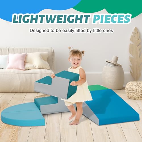 TODIBY 6-Piece Soft PU Leather Toddlers Climbing Toys, Indoor Climb and Crawl Activity Play Set, Foam Play Gym Climbing Structures for Toddlers 3, Baby Foam Blocks for Toddler - style: Modern
