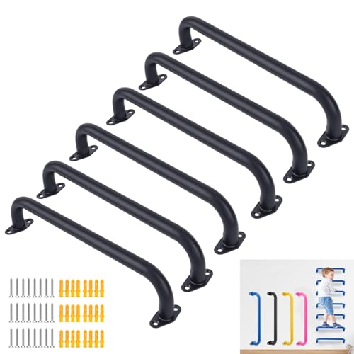 BiJun 17 Inch Monkey Bars Heavy Duty Metal Playground Handles,Black 6 Pack | Indoor Outdoor Ceiling Grab Bars,Anti-Rust Steel,300LBS Capacity,for Backyard Climbing Frame Treehouse Wall Ladder - color: Black-6pcs