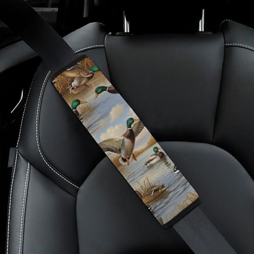 2 Pack Mallard Wild Duck Collage Print Car Seat Straps Shoulder Pads Soft Padded Seat Belt Cushion for Kids, All Vehicles, Pressure Relief - color: Pattern 431