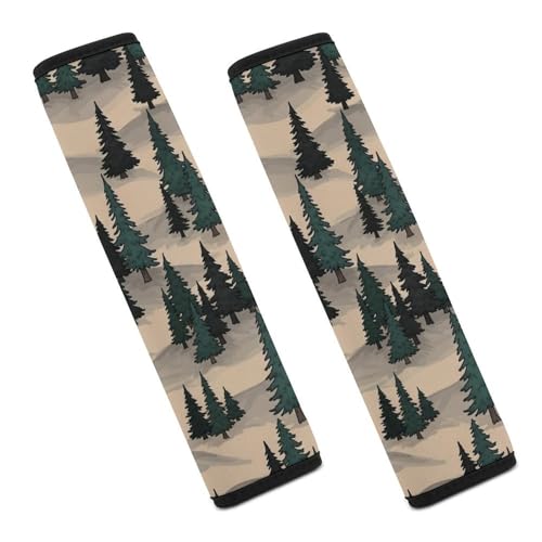 2PCS Nature Woodland Mountain Print Western Pine Trees Car Seat Straps Shoulder Pads Universal Soft and Comfortable Seat Belt Covers Cushion for Child, All Vehicles, Shock Absorption - color: Pattern 88