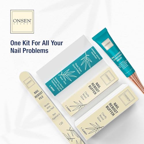 Onsen Secret Nail Care Kit - w/Cuticle Care Serum, Japanese Nail Buffer and Shine Kit - Strengthening & Shining - Spa-Quality Manicure - Organic Ingredients - Long-Lasting Shine - Easy & Safe - 1pk - size: Essential Nail Reboot Kit (Serum)