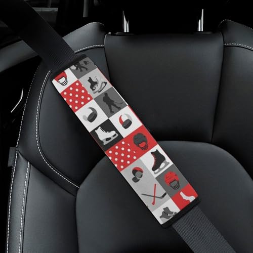 2 Pack Hockey Red Grey Plaid Seat Belt Shoulder Pad Universal Soft and Comfortable Seat Belt Covers Cushion for Kids, Most Cars, Comfortable Driving - color: Pattern 490