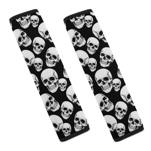 2 Pack Halloween White Skulls Black Car Seat Belt Pad Soft Padded Harness Pads Strap for Child, Car Seats Pushchair Strollers High Chair Pushchair, Anti-Slip Pad - color: Pattern 84