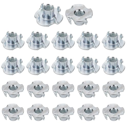HARFINGTON M6x9mm T-Nuts 4 Pronged Tee Nut 0.73" x 0.35" Fully Thread Carbon Steel Inserts for Wood, Rock Climbing Holds, Cabinetry, Furniture 100pcs - size: M6x9mm, 18.5mm