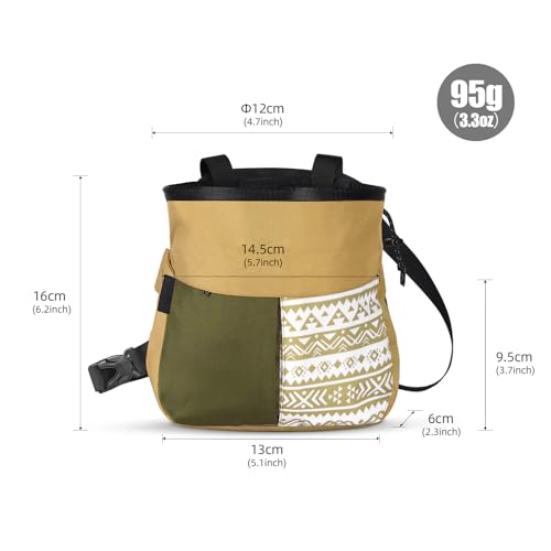 RiToEasysports Chalk Bag, Large Capacity Rock Climbing Wide Mouth Chalk Bag with Front Pocket for Bouldering Gym Training - size: Small Khaki