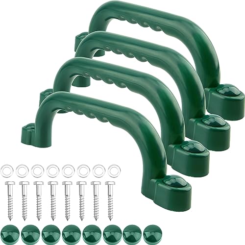 4 Pieces Kids Playground Safety Handles Playground Grab Handle Bars Playground Accessories Equipment for Kids Outdoor Playset Backyard Playhouse Tree House Jungle Gym (Green) - color: Green