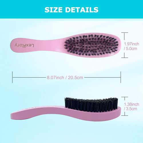 Boar Bristle Slick Back Hair Brush - Edge Control Hairbrush for Women Men | Medium Hard Natural Slicking Back Brushes for Straight and Curly Hair Smoothing Detangling, Anti-Frizz (Pink)