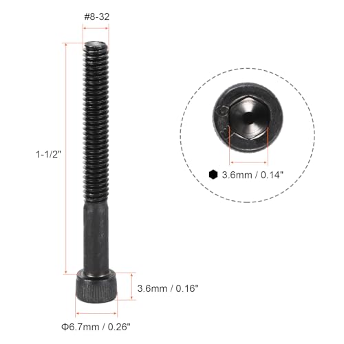 uxcell #8-32x1-1/2" Hex Socket Head Cap Screw Bolts 12.9 Grade Alloy Steel 25pcs