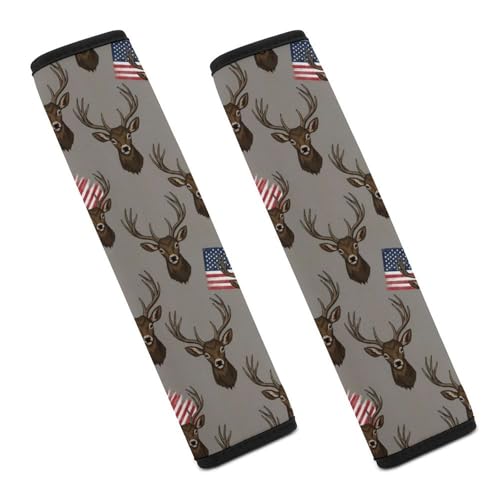 2 Pack American Flag Hunting Camo Tree Deer Car Seat Straps Shoulder Pads Universal Soft and Comfortable Seat Belt Cushion for Adults and Children, Stroller Pushchair High Chair - color: Pattern 1001