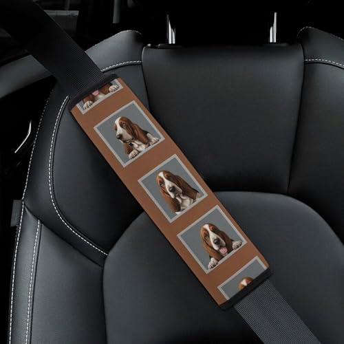 2PCS Soft Padded Car Seat Straps Shoulder Pads for Adult Use, Most Cars, Cute Basset Hound Dog Shoulder Protector, Shock Absorption - color: Pattern 1206