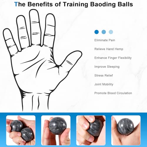 Learay 2Pcs Baoding Balls, Boading Balls for Hand Therapy, Gray, 1.57 inch | Chinese Health Exercise Massage Balls with Carry Pouch for Stress Relief Meditation Ball - color: Gray/1.57 Inch