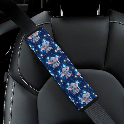 Universal Fit Seat Belt Shoulder Pad for Kids, Car Seats Pushchair Strollers High Chair Pushchair, 1 Pair Cute Elephants Blue Butterflies Automotive Seat Belt Protector - color: Pattern 765