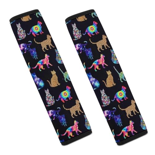 2 Pack Universal Fit Car Seat Belt Pad for Adult Use, All Vehicles, Colorful Tie Dye Cats Seat Belt Covers Cushion, Anti-Slip Pad - color: Pattern 719