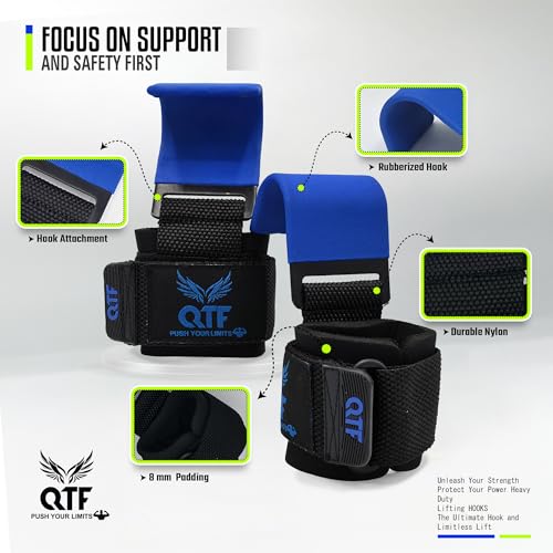 Weight Lifting Hooks Lifting Heavy Duty Deadlift Wrist Straps Men and Women Pull Ups Powerlifting and Gym Workouts grips - color: Blue/Iron-Hooks, size: Iron-Hooks