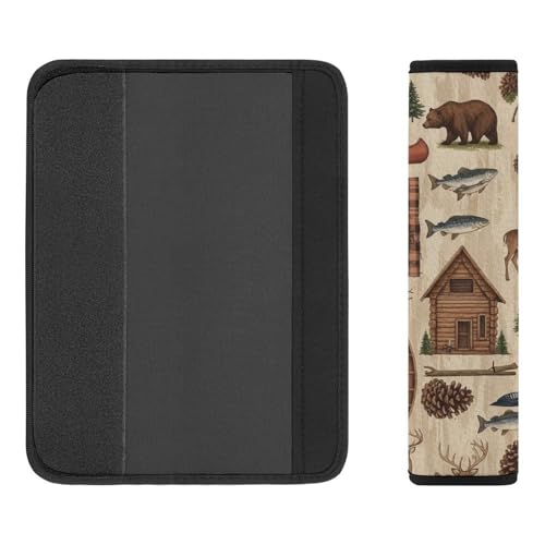 Soft Padded Car Seat Belt Pad for Elderly Support, Stroller Pushchair High Chair, 2 Pack Hunting Cabin Country Fish Deer Bear Shoulder Harness Cover Anti-Slip Pad - color: Pattern 1013