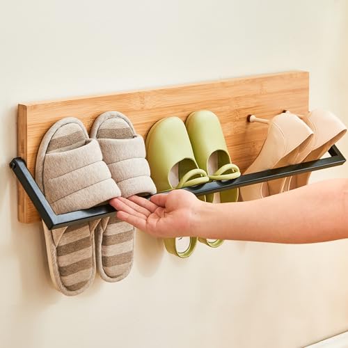 Wall Mounted Shoe Rack Scandinavian Bamboo & Metal Shoe Storage, Space-Saving Organizer for Entryway & Hallway, Fits All Shoe Sizes, Hanging Shoe Rack