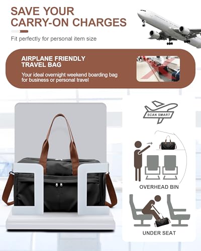 Gym Bag for Women Men with Shoe Compartment, Sport Duffel Bag, Waterproof Travel Weekender Overnight Carry on Bag for Yoga with Trolley Sleeve, Black Brown - color: A10-Black Brown