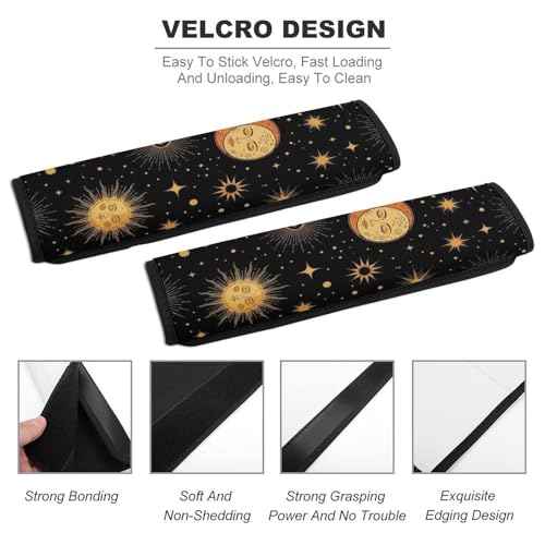 2 Piece Universal Soft and Comfortable Seat Belt Shoulder Pad for Kids, Most Cars, Celestial Sun Moon Stars Mystical Seat Belt Covers Cushion, Neck and Shoulder Support - color: Pattern 1203