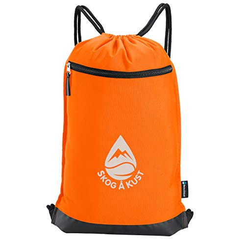 Skog Å Kust GymSak | Patented 2-in-1 Drawstring Cinch Bag with Removable Waterproof Dry Bag | Orange - color: Orange