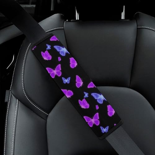 2 Pack Soft Padded Seat Belt Cover for Girls and Boys, All Vehicles, Butterfly Purple Butterflies Harness Pads Strap, Anti-Slip Pad - color: Pattern 1202