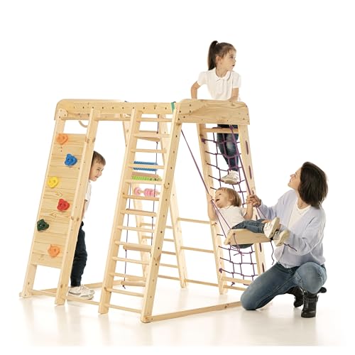 WEDANTA Wooden Swedish Ladder Wall Set – Kids Stall Bars for Exercise – Kids Swedish Gymnastic Wall Gym – Wood Stall Bar Gymnastics Playground – Best Gym for All Family - color: Akvarelka-mini