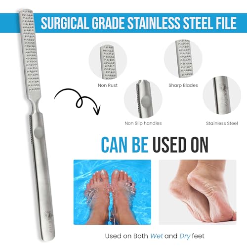 Foot Rasp Foot File Callus Remover Professional 7” Corn Removers for Toes Foot Care Pumice Pedicure Tool to Remove Hard Skin Wet Dry Callus Shaver for Feet, Colossal Stainless Steel By Krisp Beauty