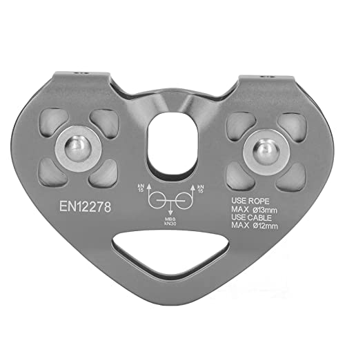 Tandem Speed Double Pulley, 25KN Pulley Climbing Pulley Pulley Aluminum Fixed Rope Pulley Zipline Trolley for Climbing Lifting Hauling Rigging (Gray)