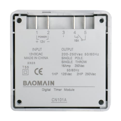 Baomain Time Switch Relay with Waterproof Cover,Digital LCD Programmable Timer,12V DC/AC Input,200-250V 16A Output,28 Programs Daily/Weekly Schedule,CN101A for Lighting and Equipment Control - size: Timer with Cover