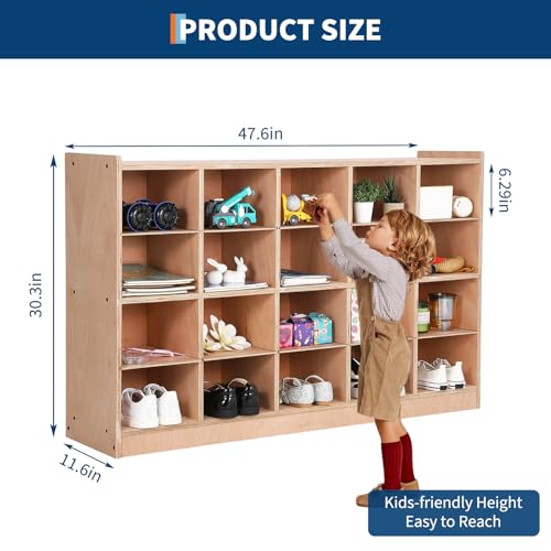 Garvee Mobile Storage Cabinet,Storage Block Cubby with 5 Anti-Flip Fittings, 4 Castors and 2 Boxes for Home, School, Kindergarten, Natural - size: 20 Cubbies